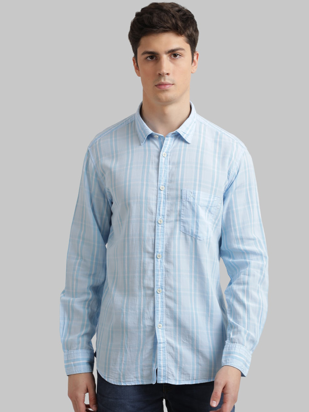 

Parx Gingham Checked Spread Collar Casual Shirt, Blue