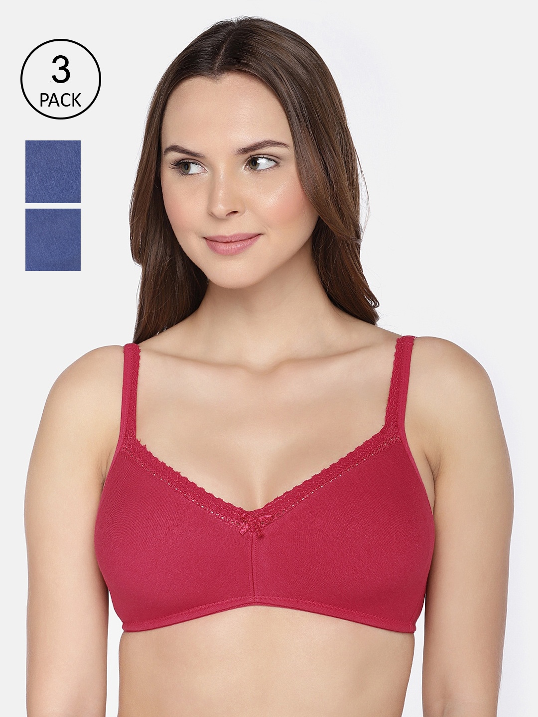 

Inner Sense Pack of 3 Organic Cotton Antimicrobial Soft Laced Bra ISB017, Blue