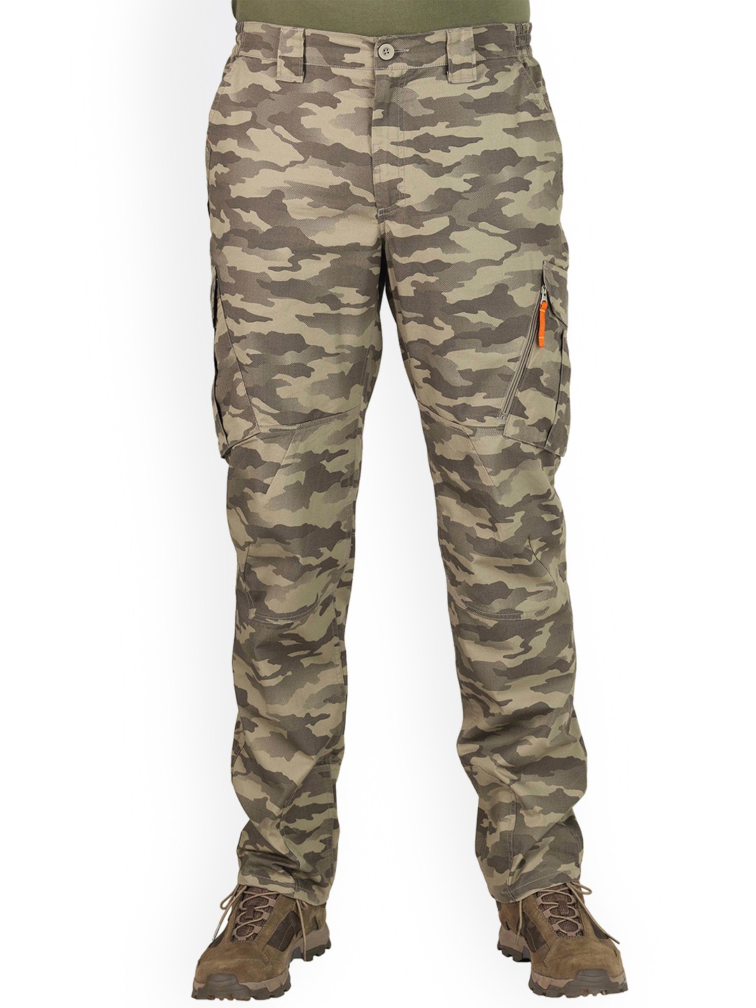 

SOLOGNAC By Decathlon Men Green Camouflage Regular Fit Hiking Cargo, Olive