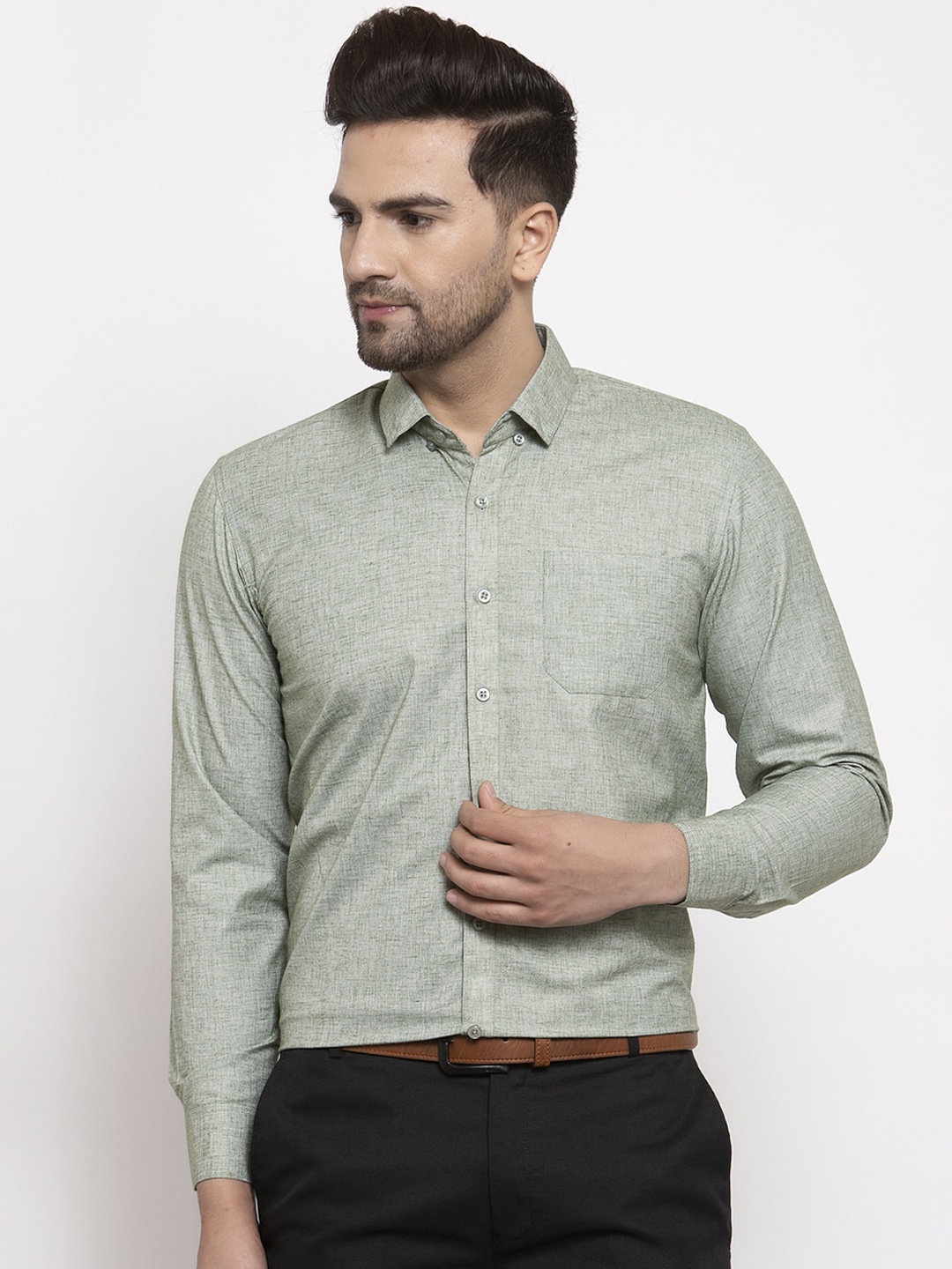 

JAINISH Men Green Smart Regular Fit Solid Formal Shirt