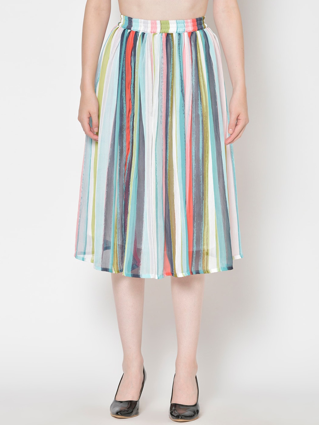 

Cation Women Multicoloured Striped Flared Midi Skirt, Multi
