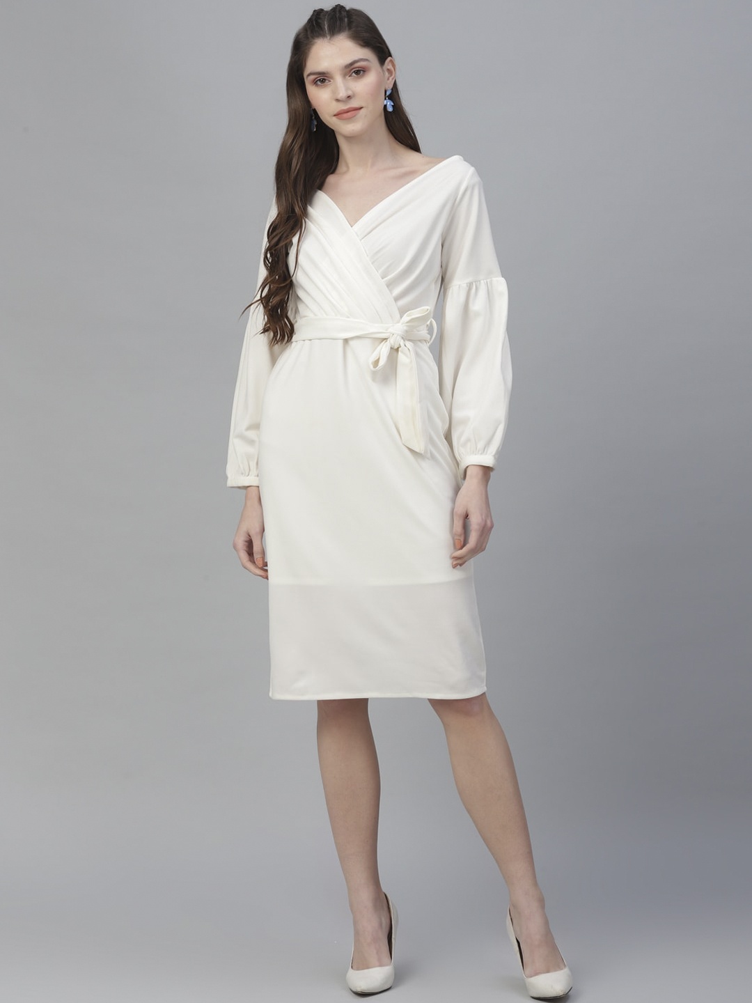 

Athena Women White Solid Wrap Dress
