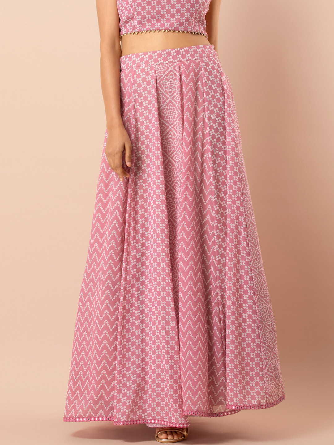 

INDYA Women Pink & White Printed Maxi Skirt