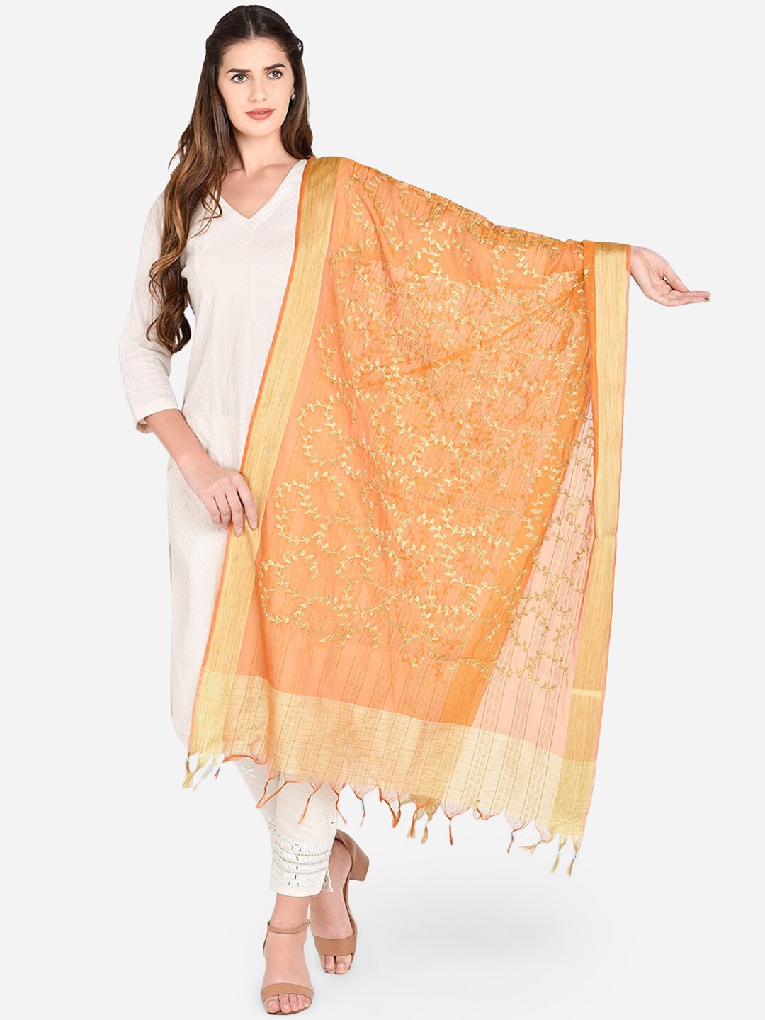 

Dupatta Bazaar Orange Embroidered Dupatta