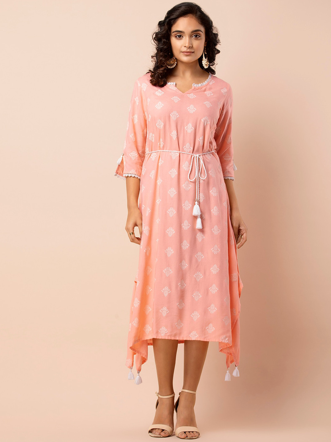 

INDYA Peach-Coloured Printed Tunics