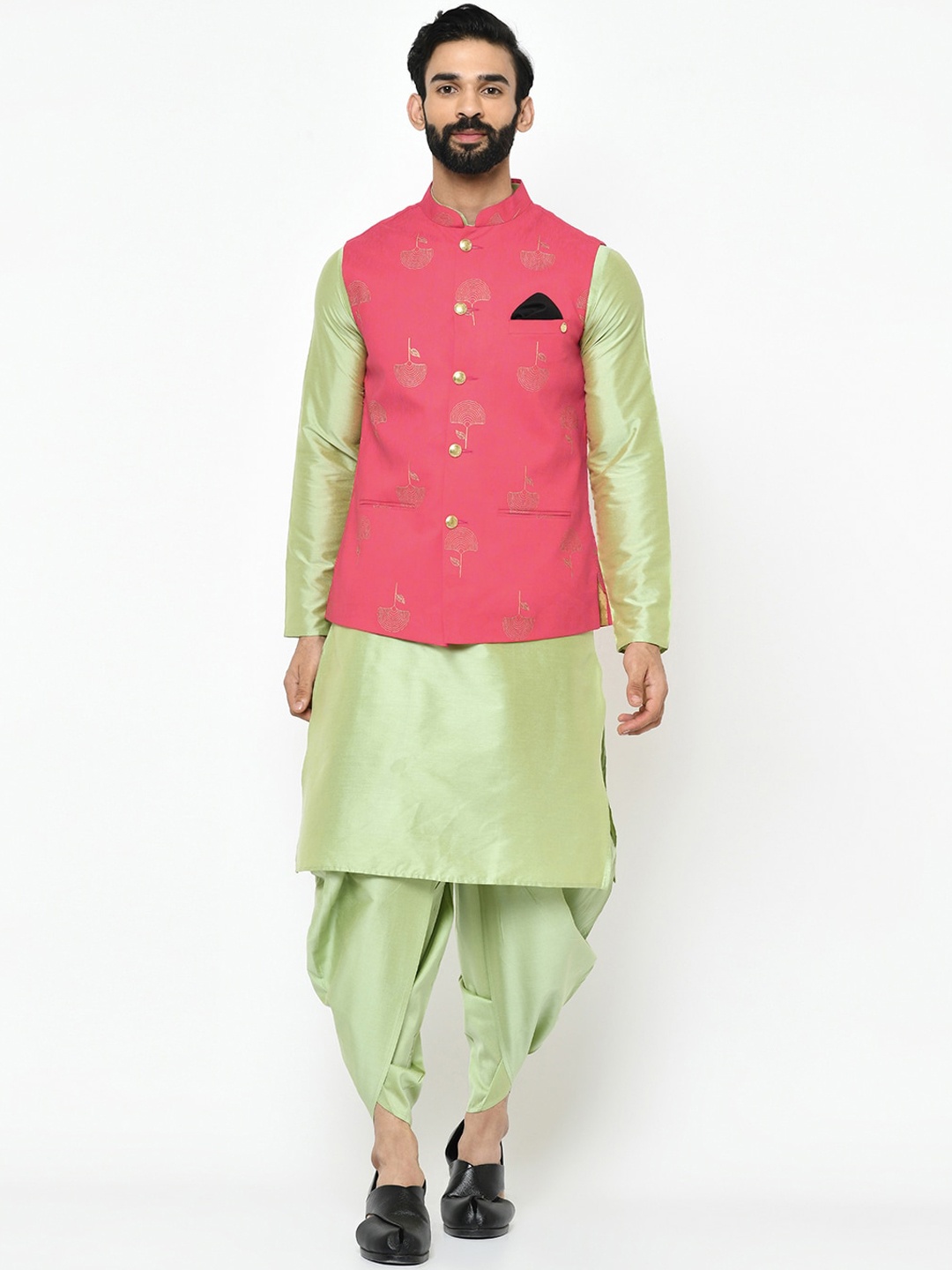 

KISAH Men Green Solid Kurta with Patiala & Nehru Jacket