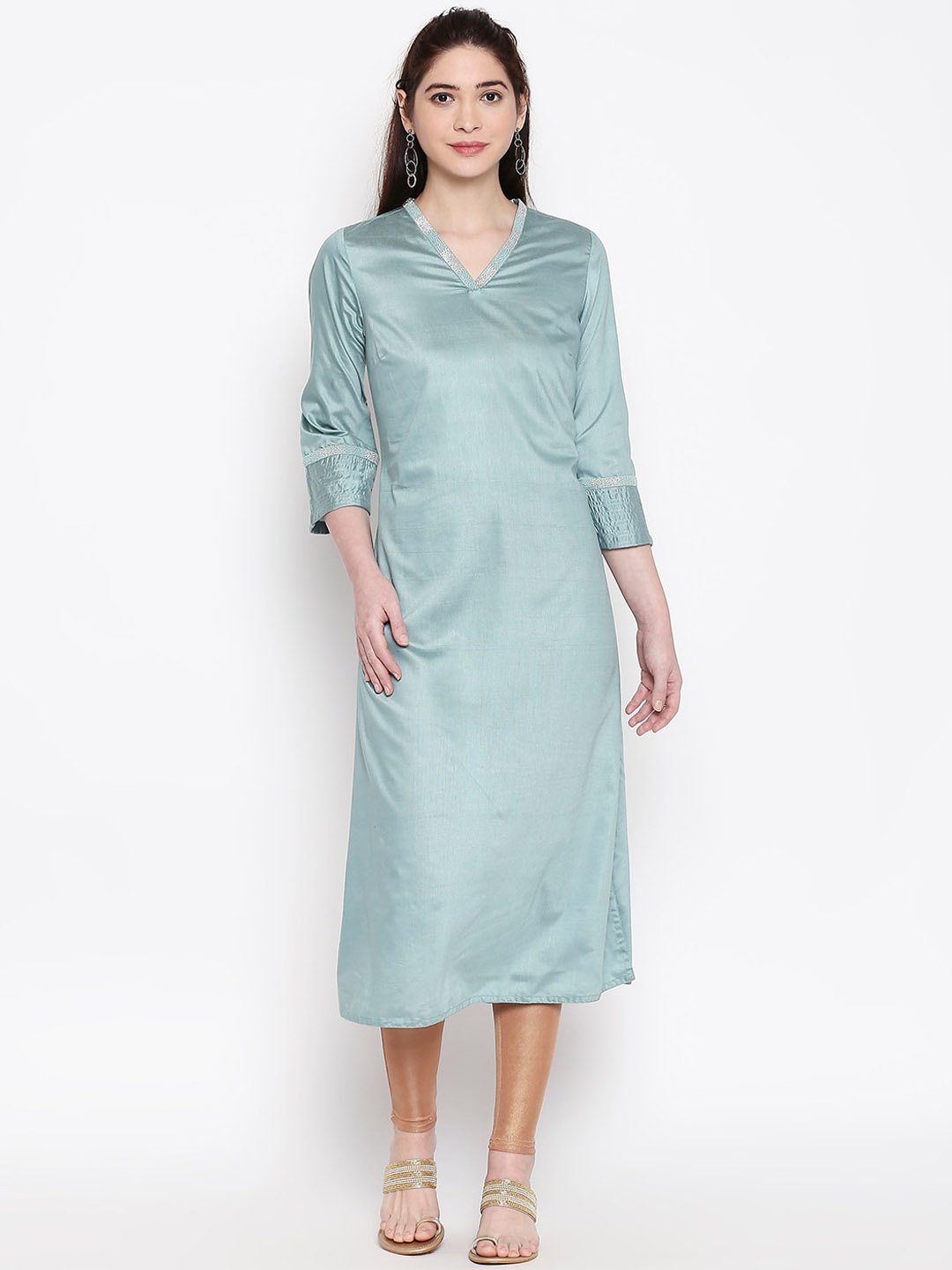 

RANGMANCH BY PANTALOONS Women Turquoise Blue Solid Straight Kurta