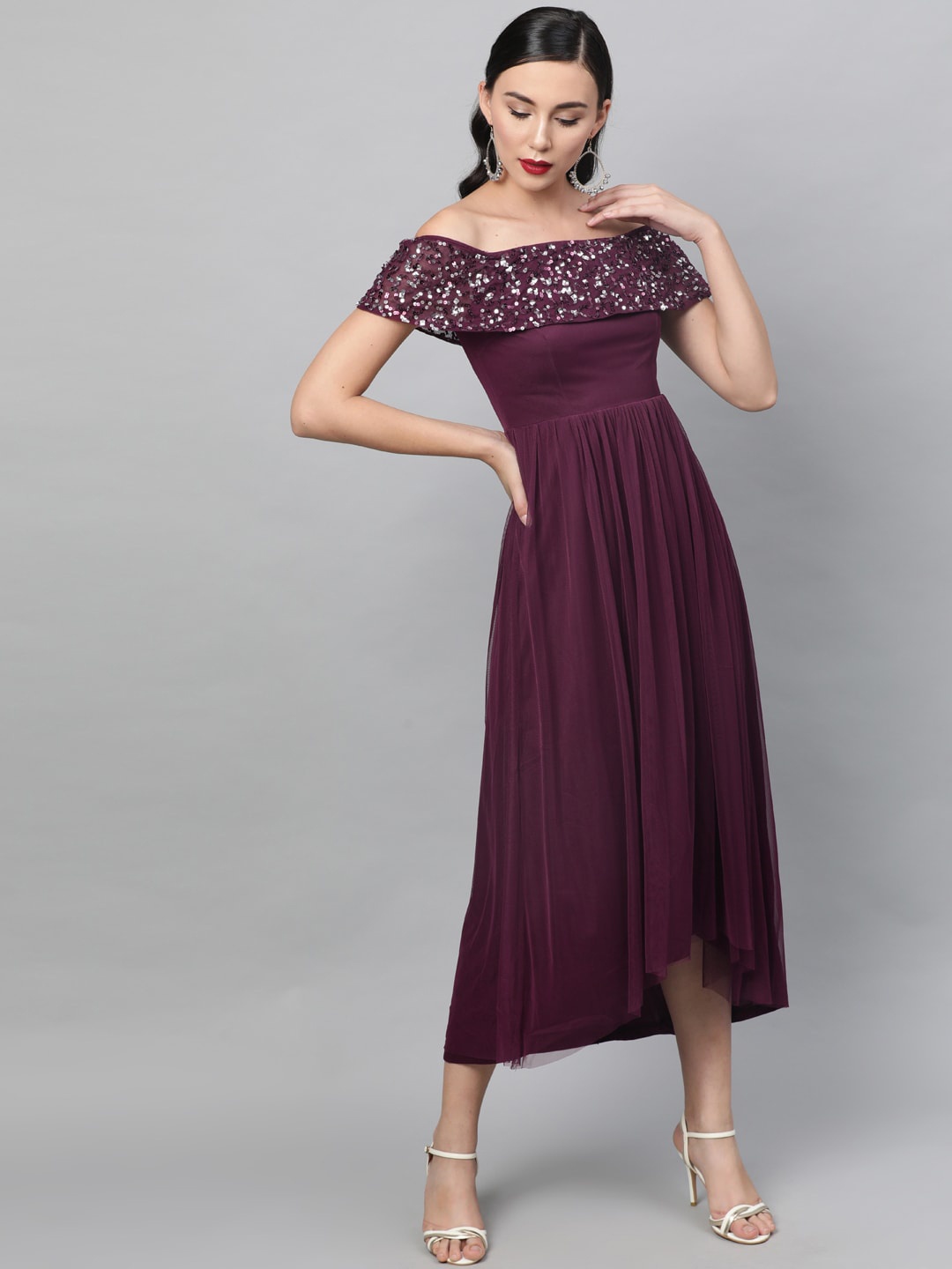 

STREET 9 Women Purple Embellished A-Line Dress