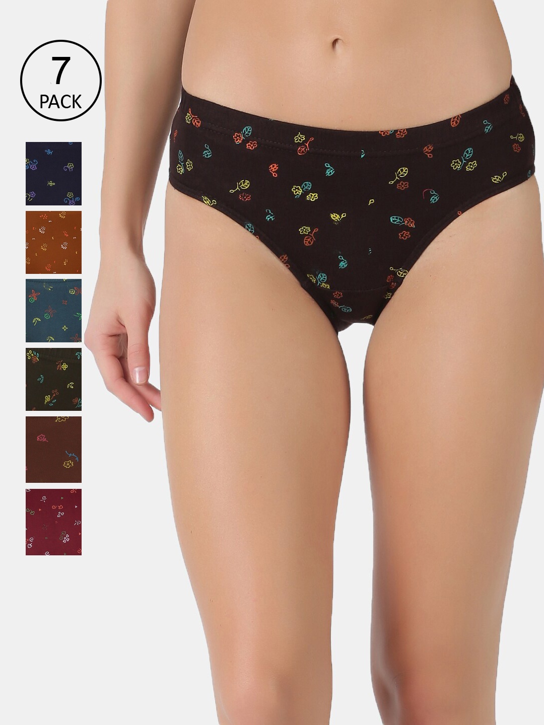 

Dollar Women Pack Of 7 Printed Briefs MLHPT-01P-PO7-ASST, Black