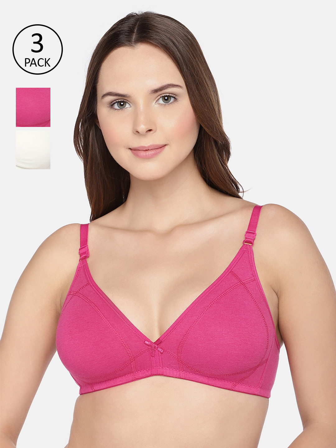 

Inner Sense Pack of 3 Solid Non-Wired Non Padded Everyday ISB099, Pink
