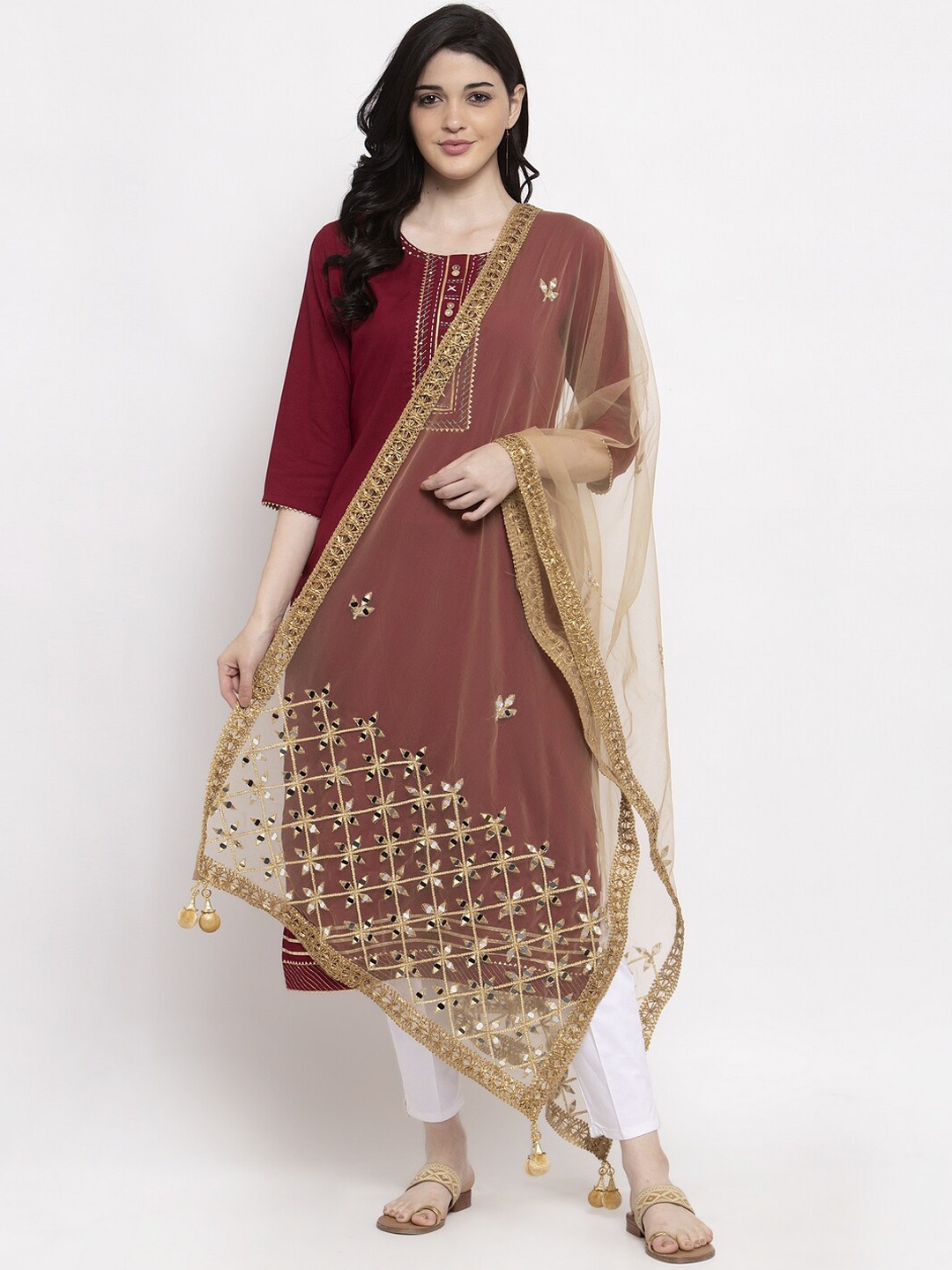 

Clora Creation Gold-Toned Woven Design Dupatta