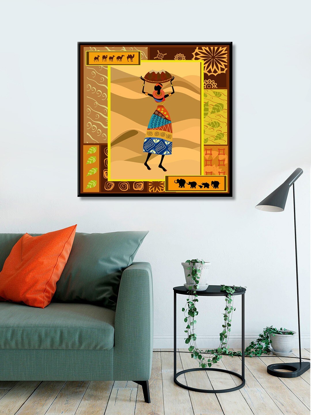 

999Store Brown & Green Ethnic Woman Canvas Wall Art