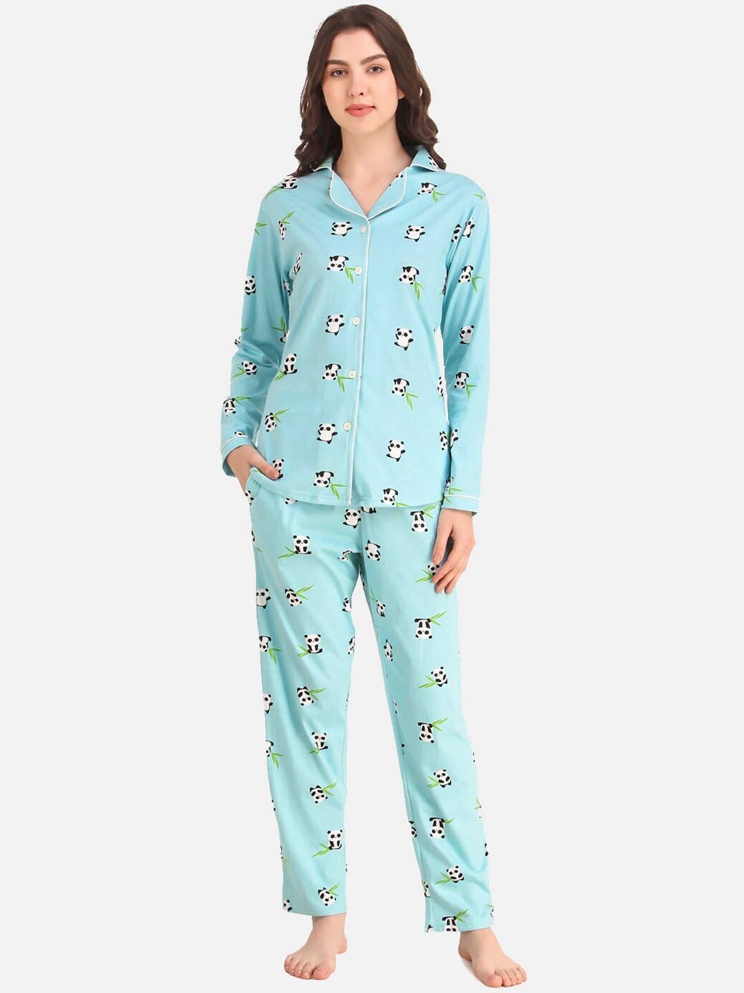 

Masha Women Blue Printed Night suit