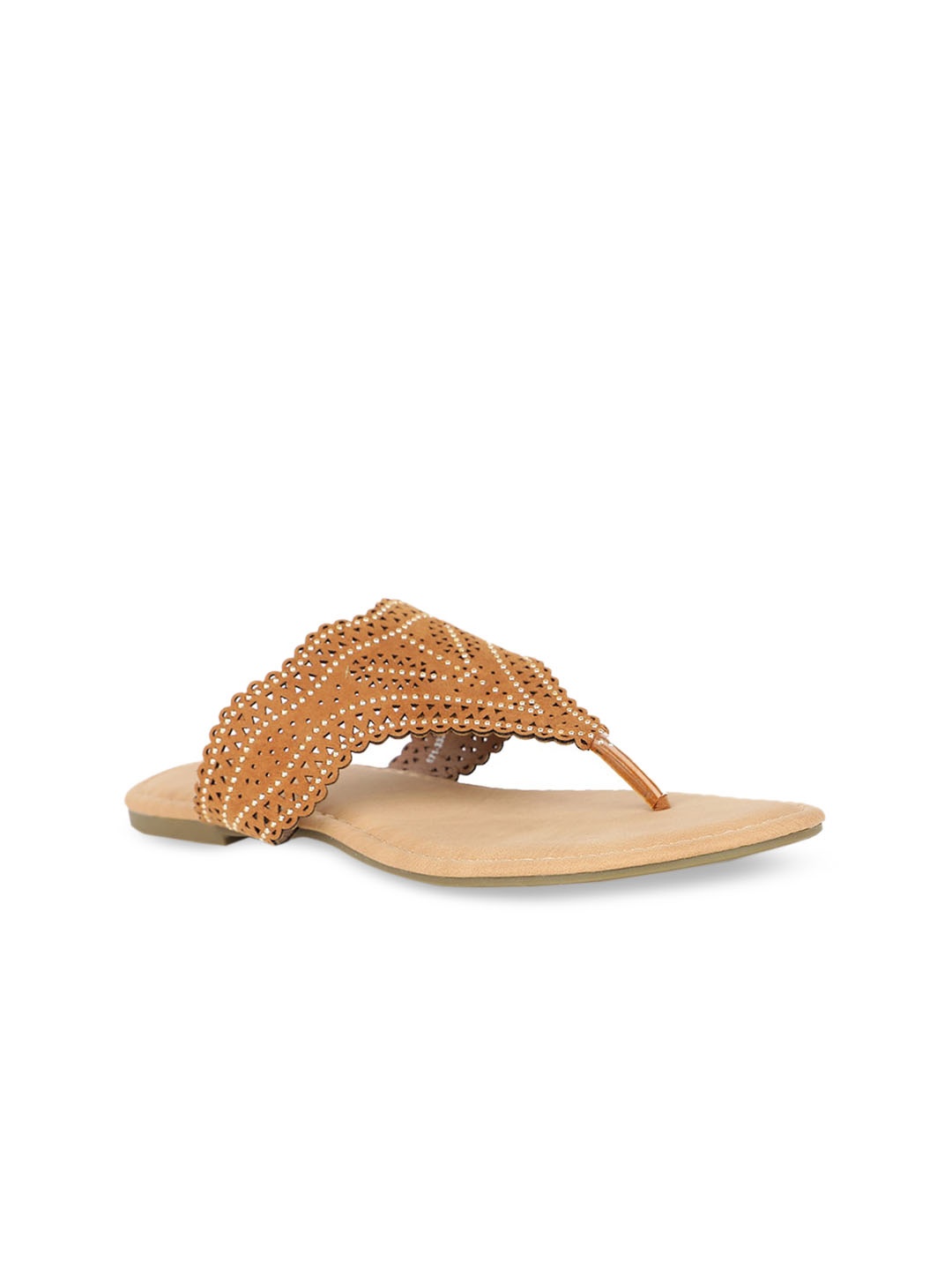 

Bata Women Brown Woven Design PU T-Strap Flats