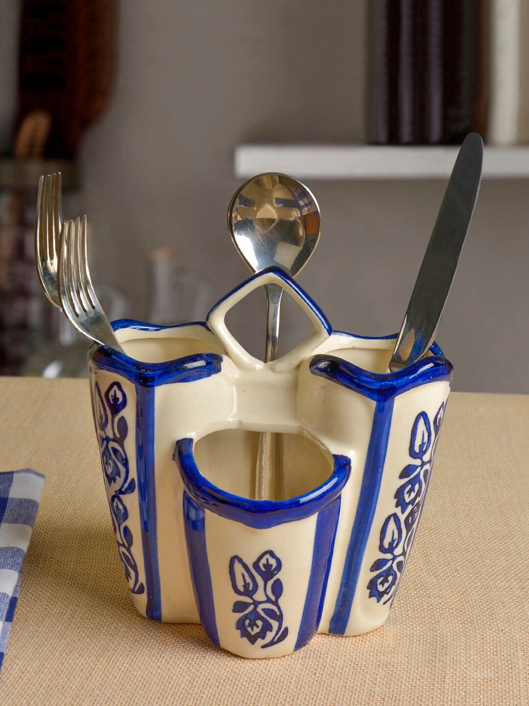 StyleMyWay Blue Hand Painted Ceramic Cutlery Holder