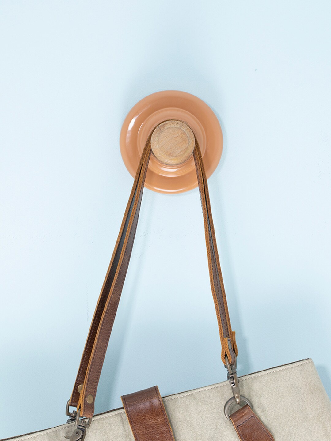 ellementry Beige Ceramic Wooden Hook Stick-On