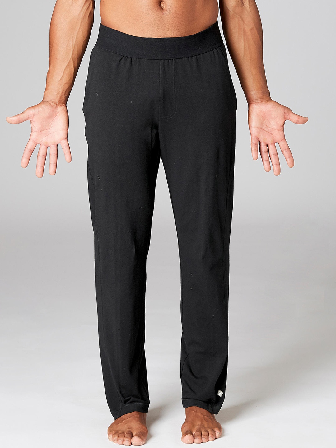 

Domyos By Decathlon Men Black Solid Organic Cotton Regular Yoga Trousers