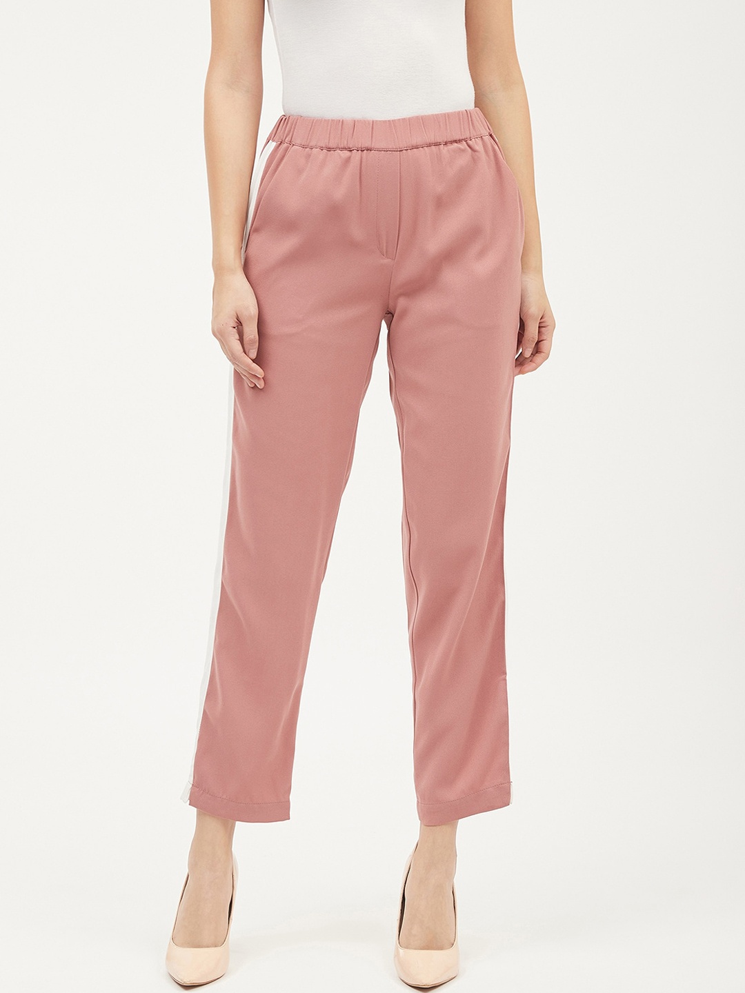 Harpa Women Pink Smart Solid Regular Trousers
