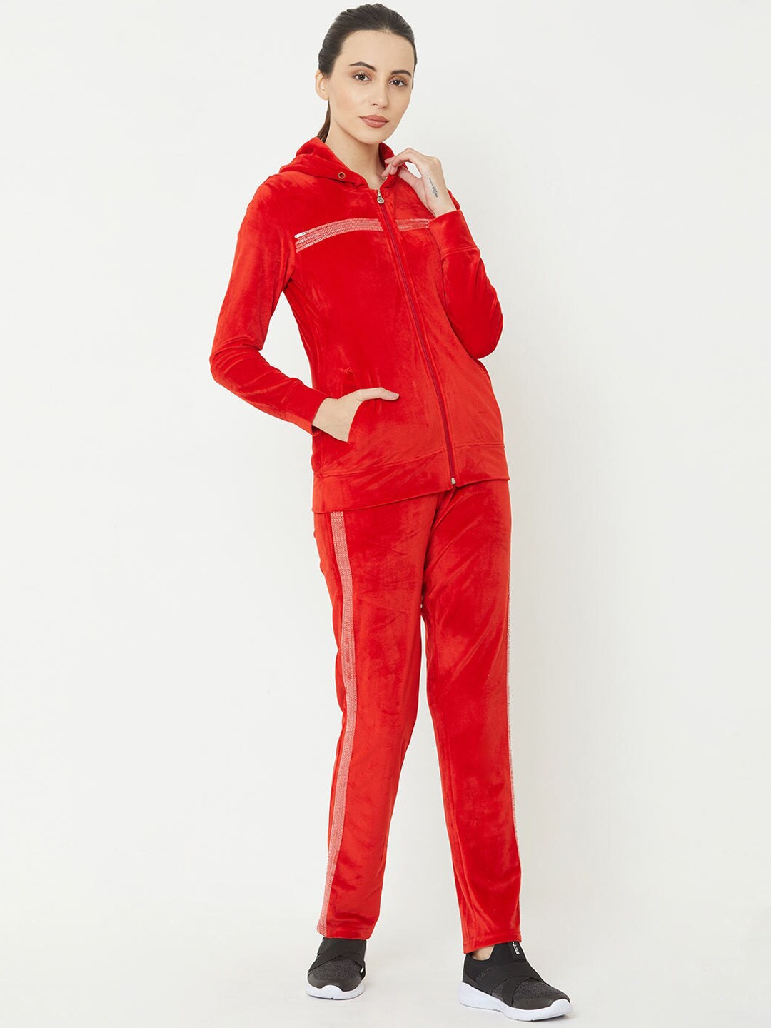 

Sweet Dreams Women Red Solid Tracksuit