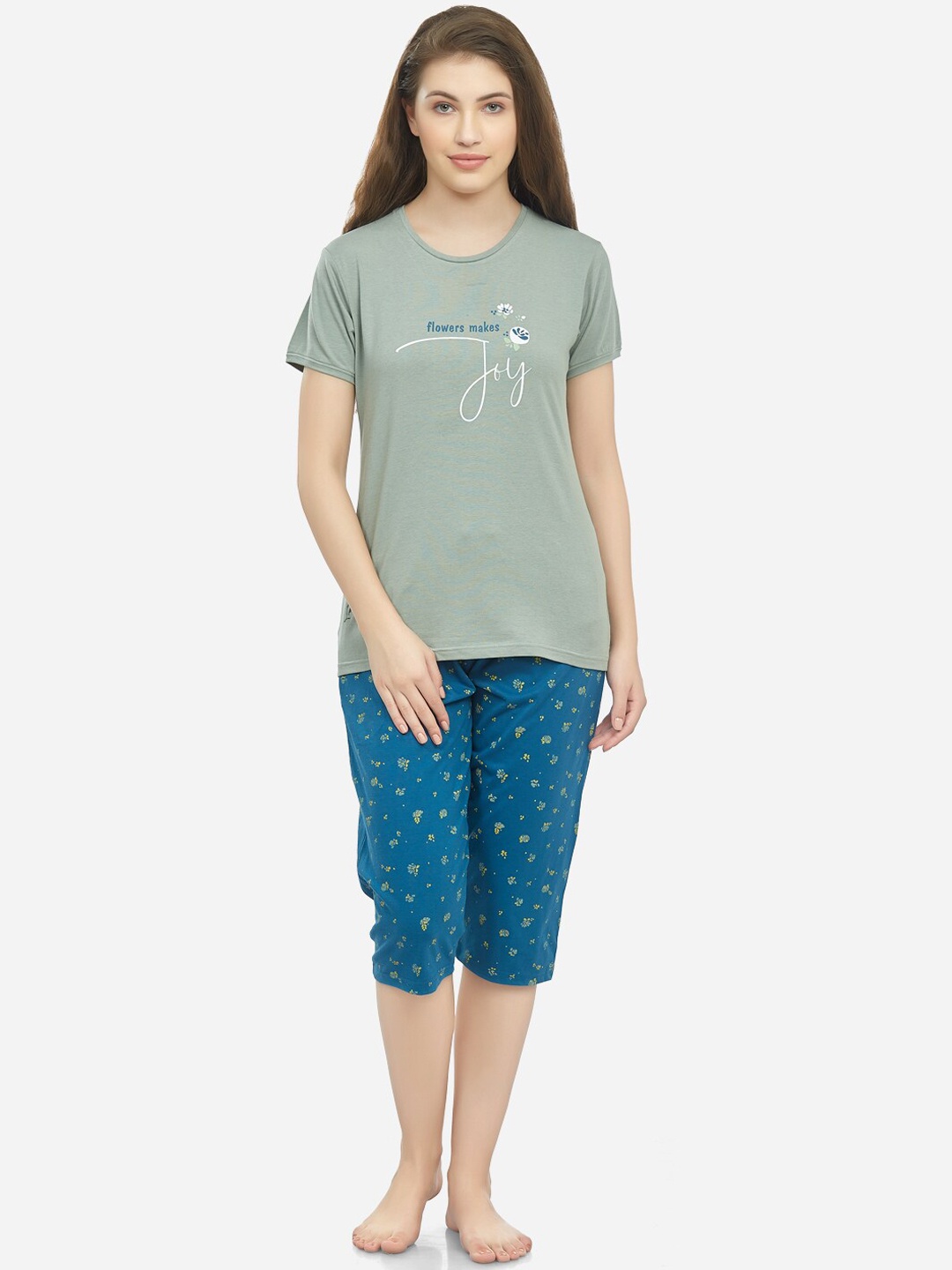 

Lenissa Women Green & Teal Blue Printed Night Suit