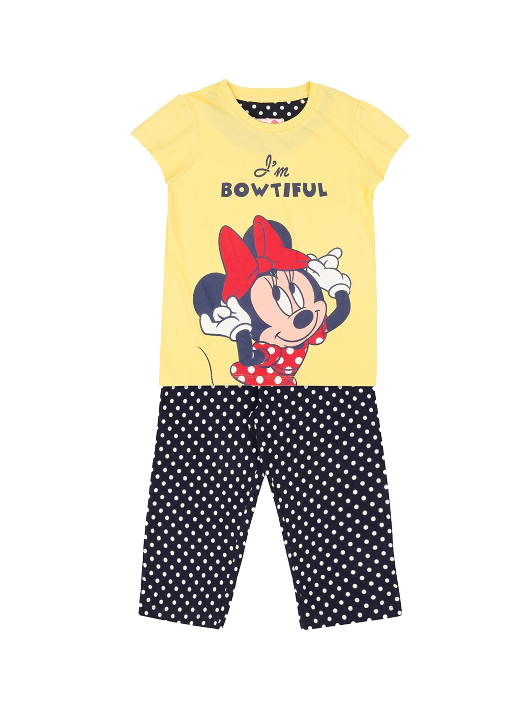

Pantaloons Junior Girls Yellow & Black Printed Night suit