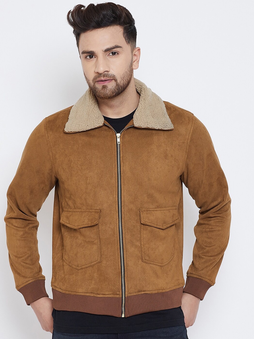 

FUGAZEE Men Brown Solid Bomber Jacket