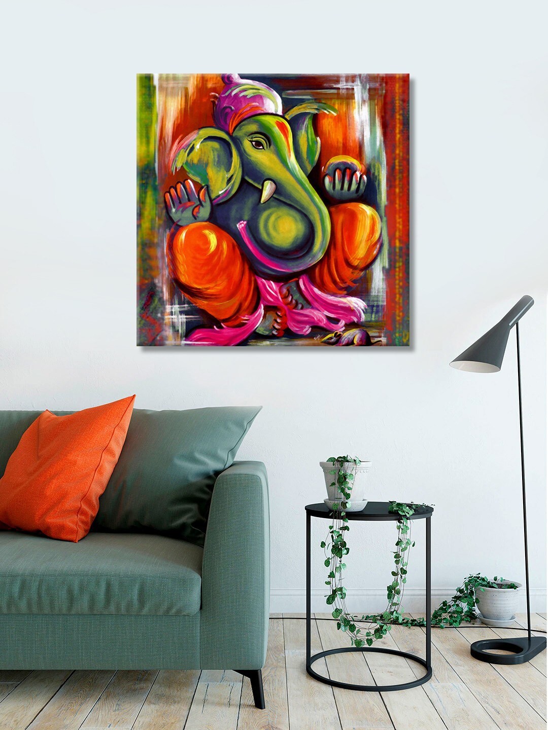

999Store Unisex Brow, Green & Orange Digitally Printed Lord Ganesha Wall Art, Brown