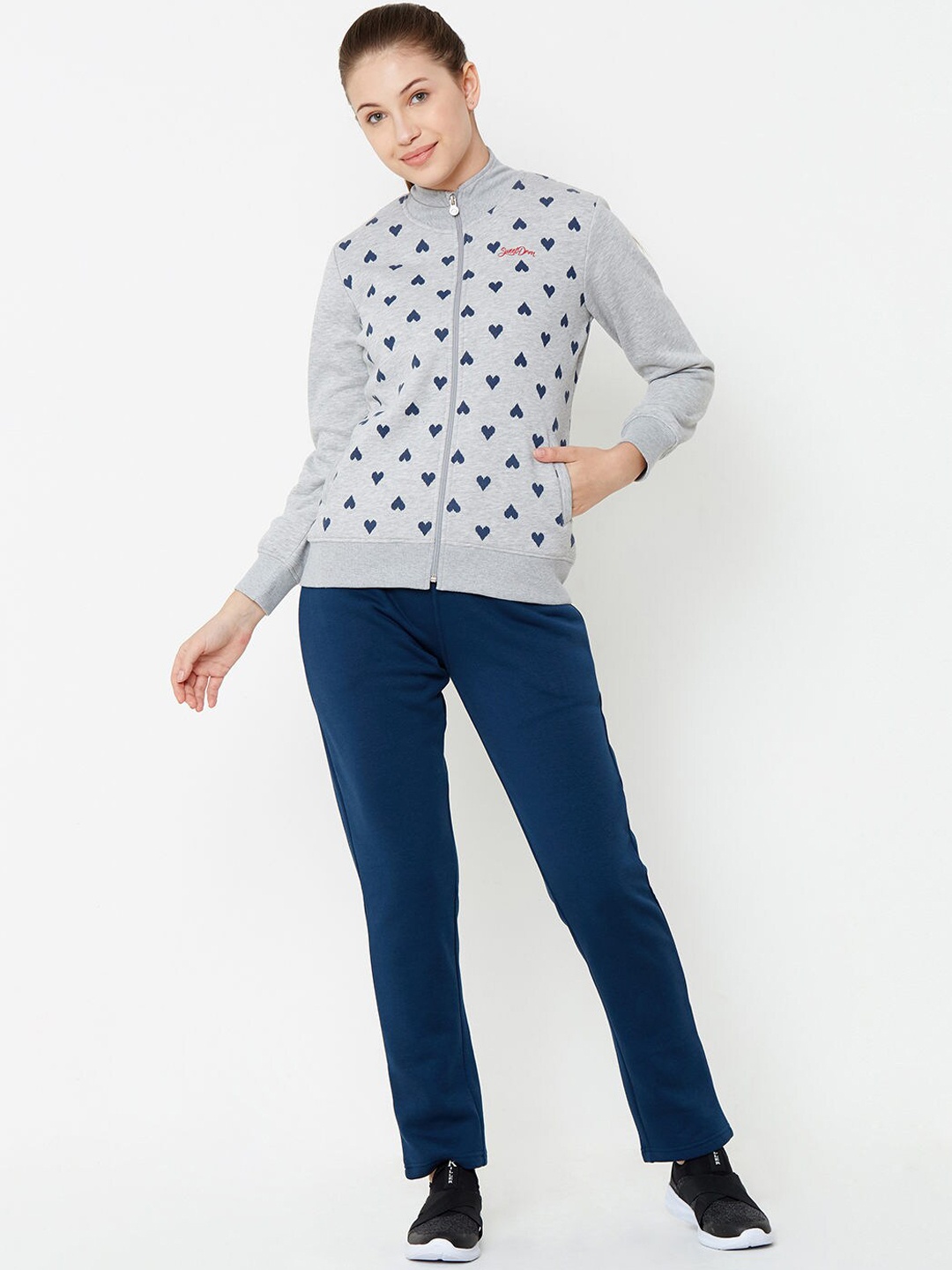 

Sweet Dreams Women Grey & Blue Printed Loungewear Tracksuit