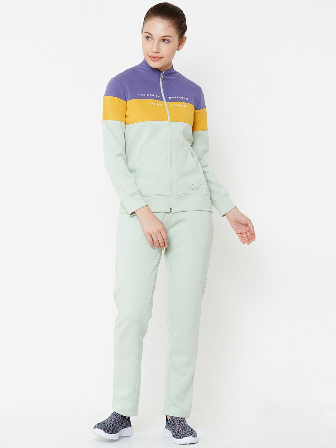 

Sweet Dreams Women Green & Mustard Yellow Colourblocked Loungewear Tracksuit