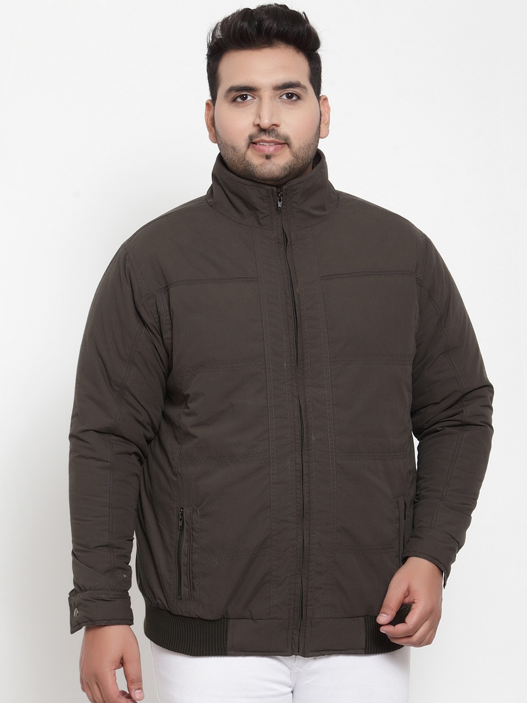 

plusS Men Grey Solid Padded Jacket