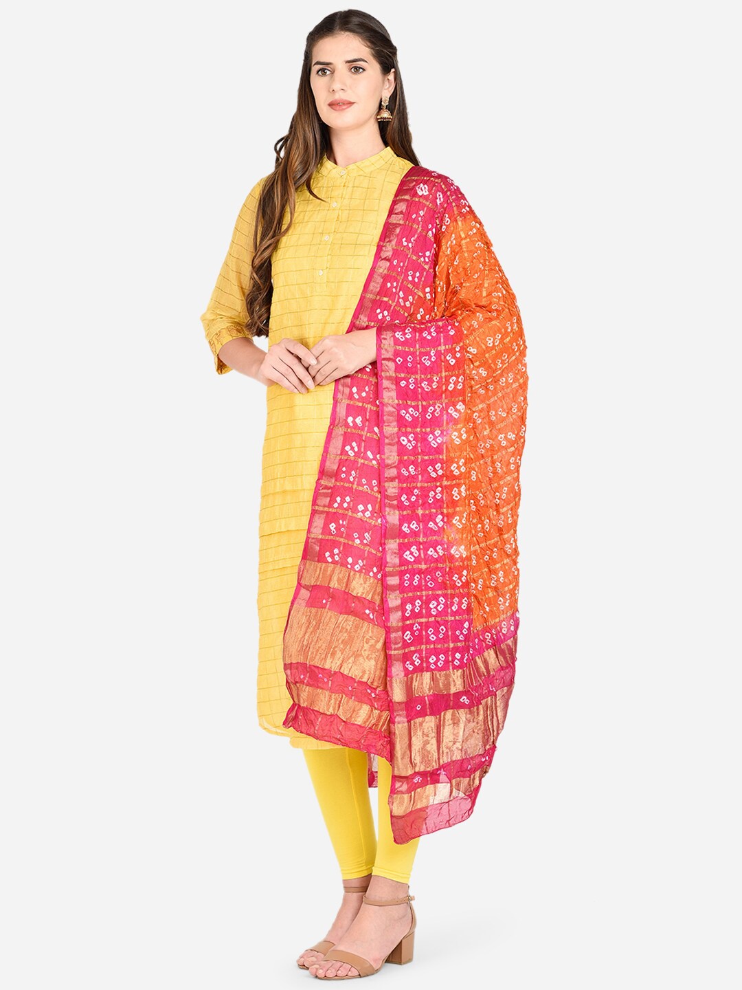

Dupatta Bazaar Pink & Orange Bandhini Gharchola Silk Dupatta