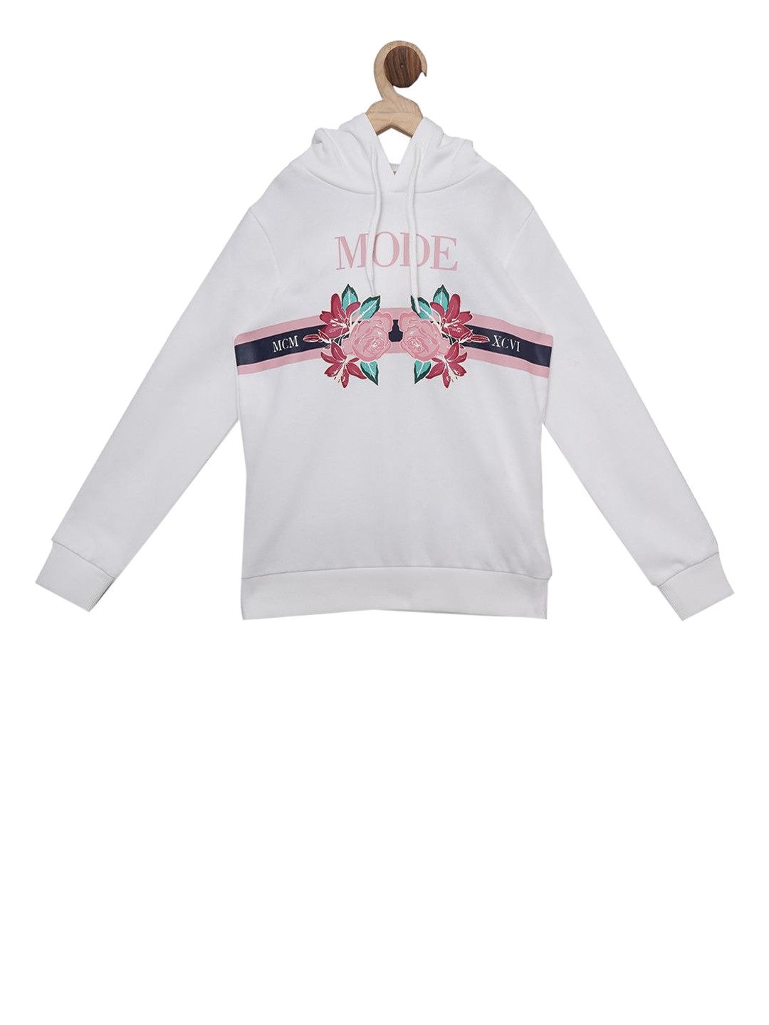 

Mode by Red Tape Girls White & Pink Printed Hooded Sweatshirt