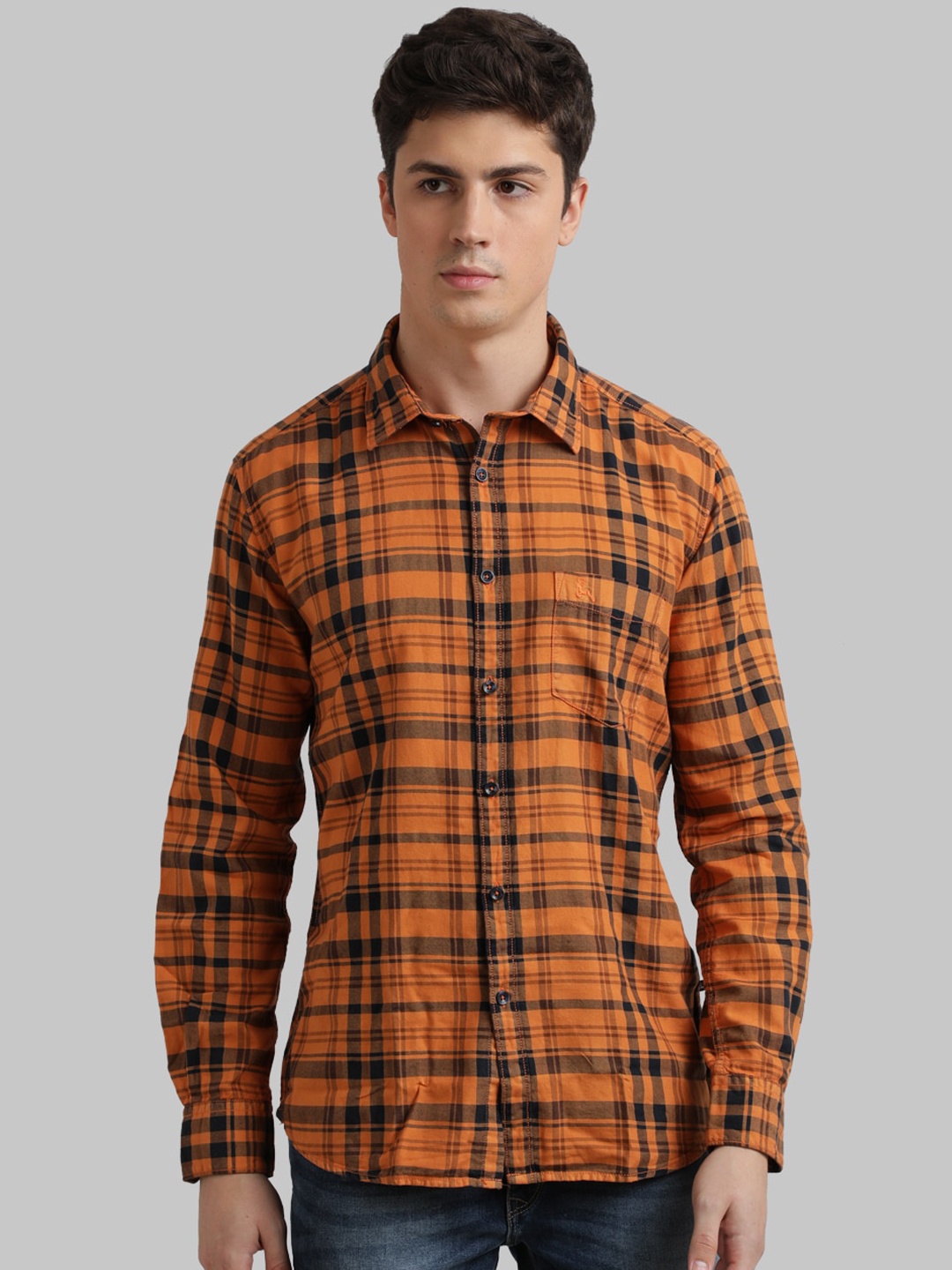 

Parx Tartan Checks Cotton Casual Shirt, Mustard