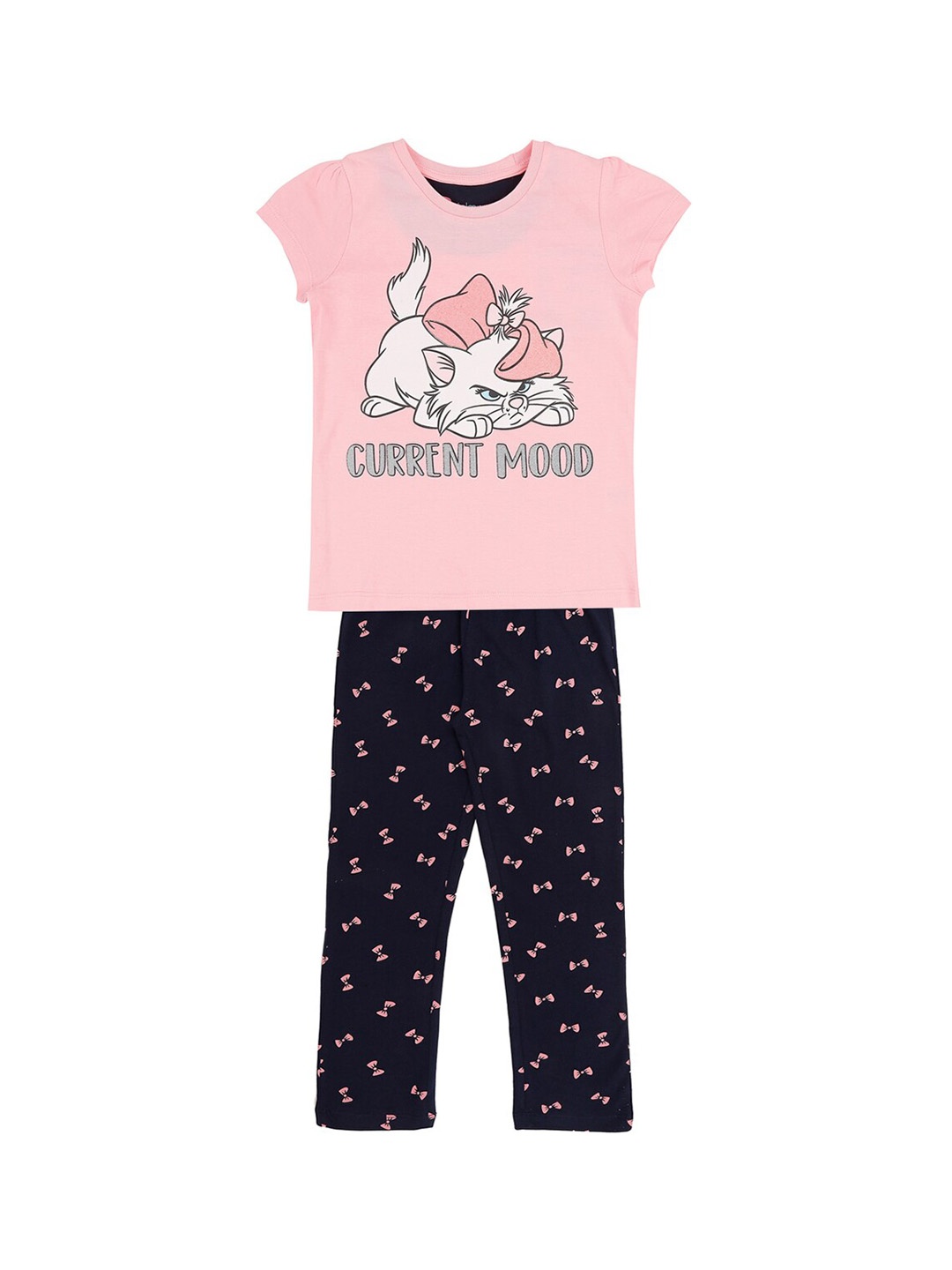 

Pantaloons Junior Girls Pink & Navy Blue Printed Night suit