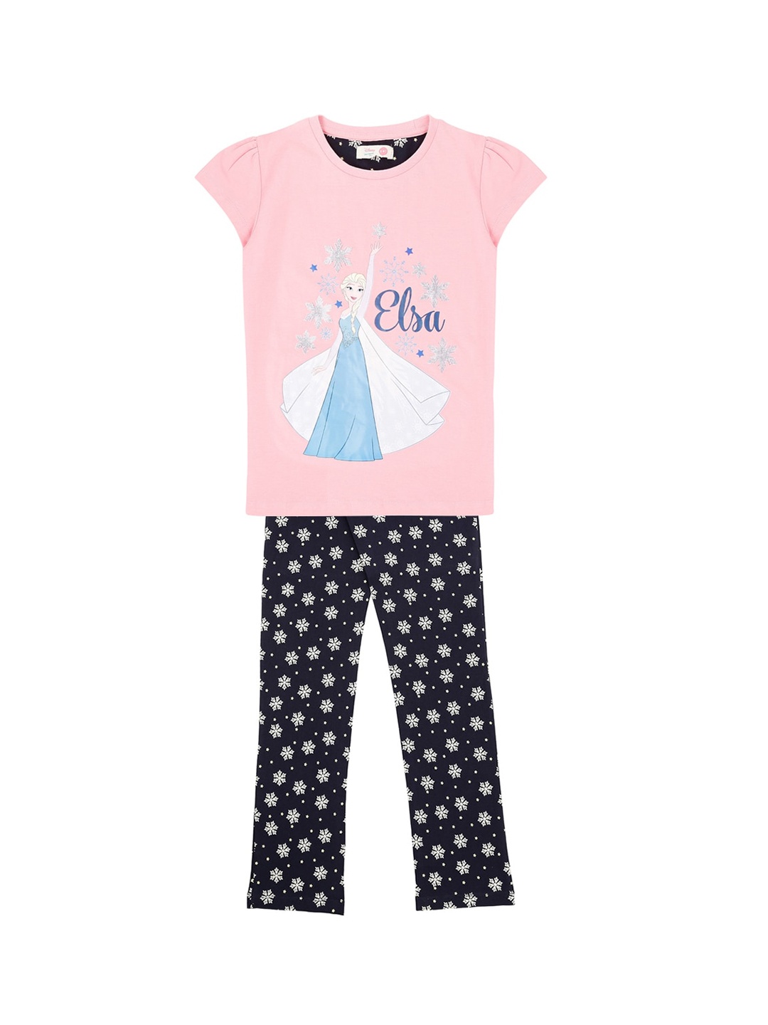 

Pantaloons Junior Girls Navy Blue & Pink Printed Night Suit
