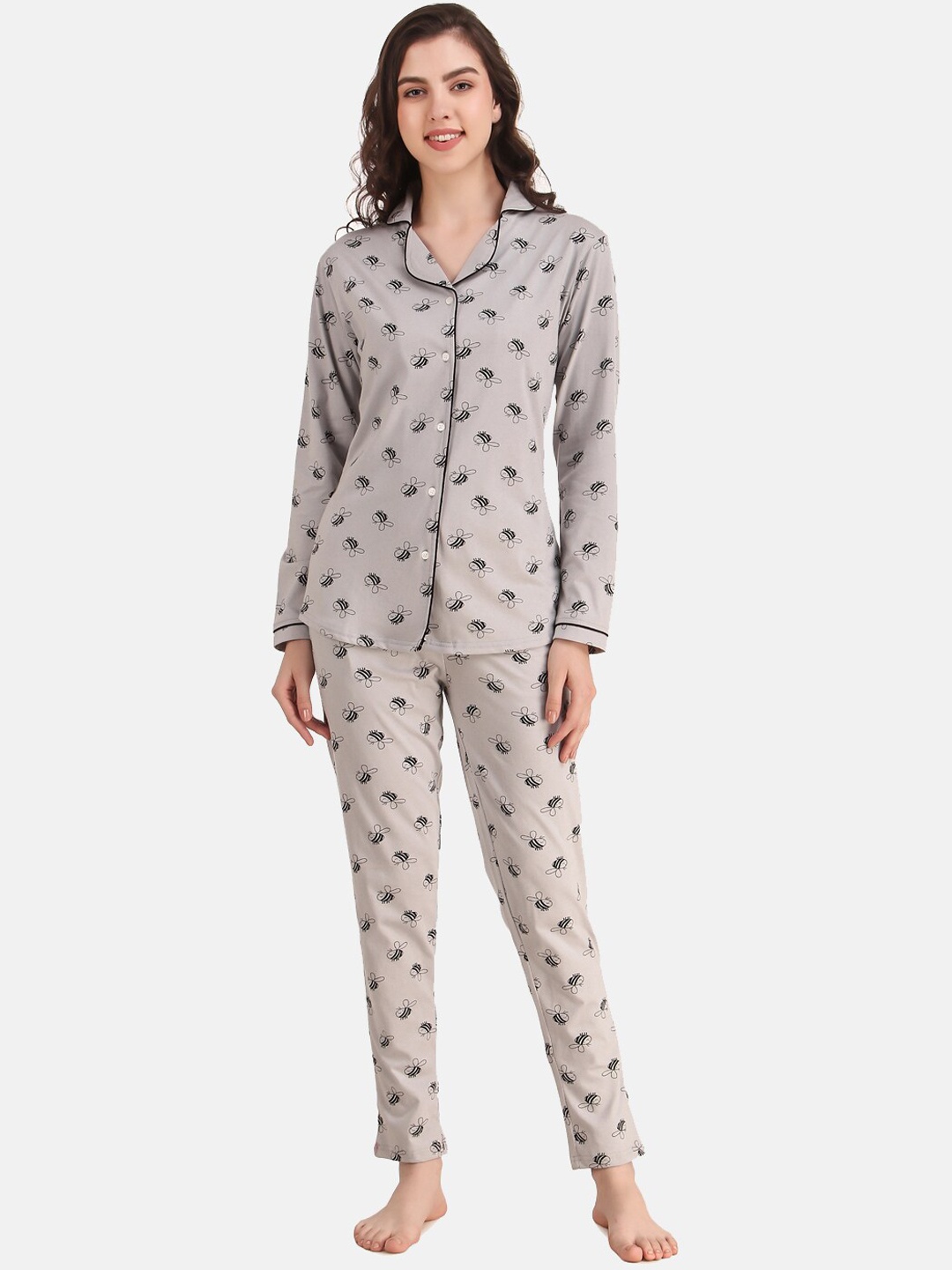 

Masha Women Grey Printed Night suit