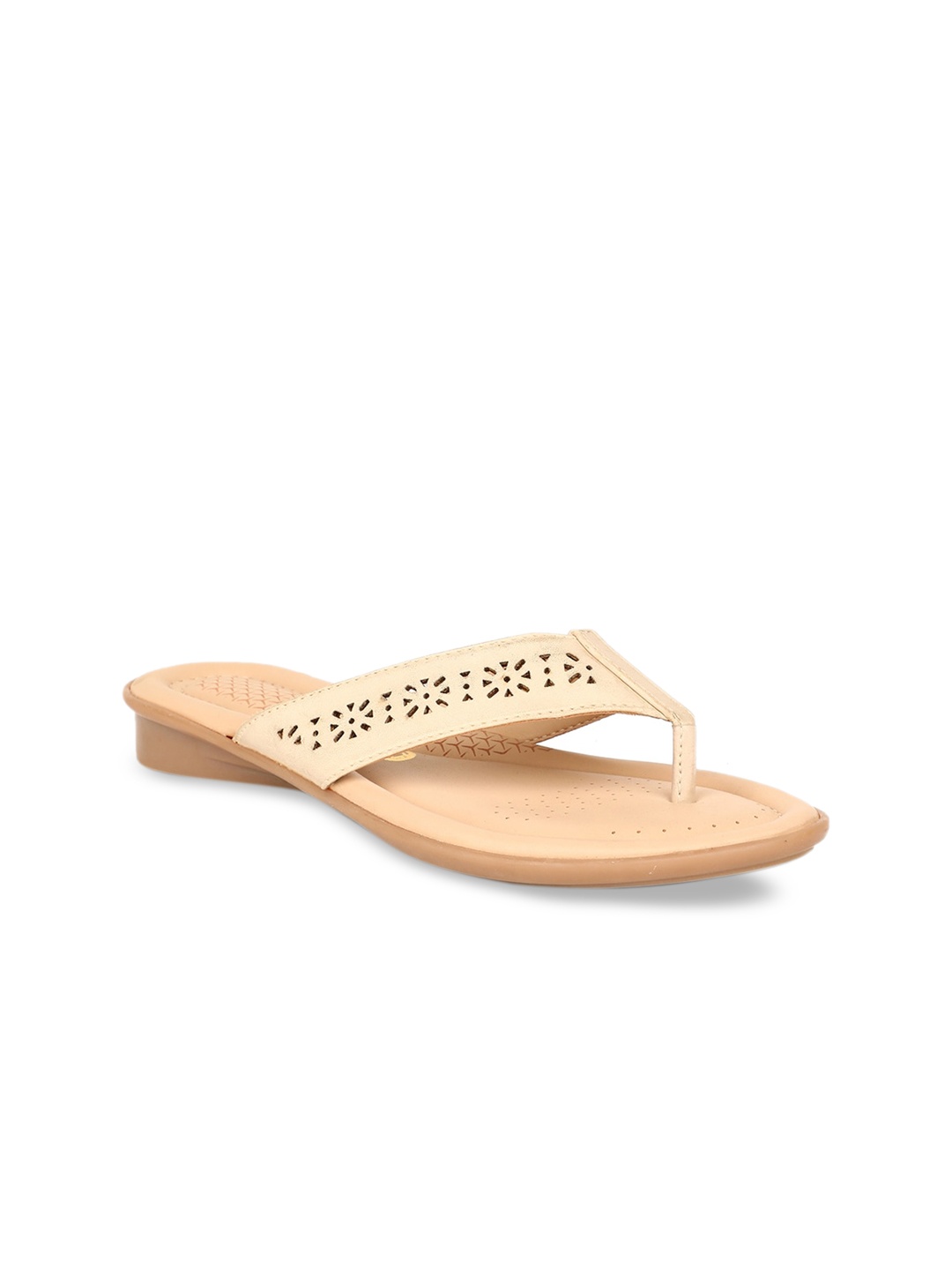 

Bata Women Beige Solid PU Open Toe Flats