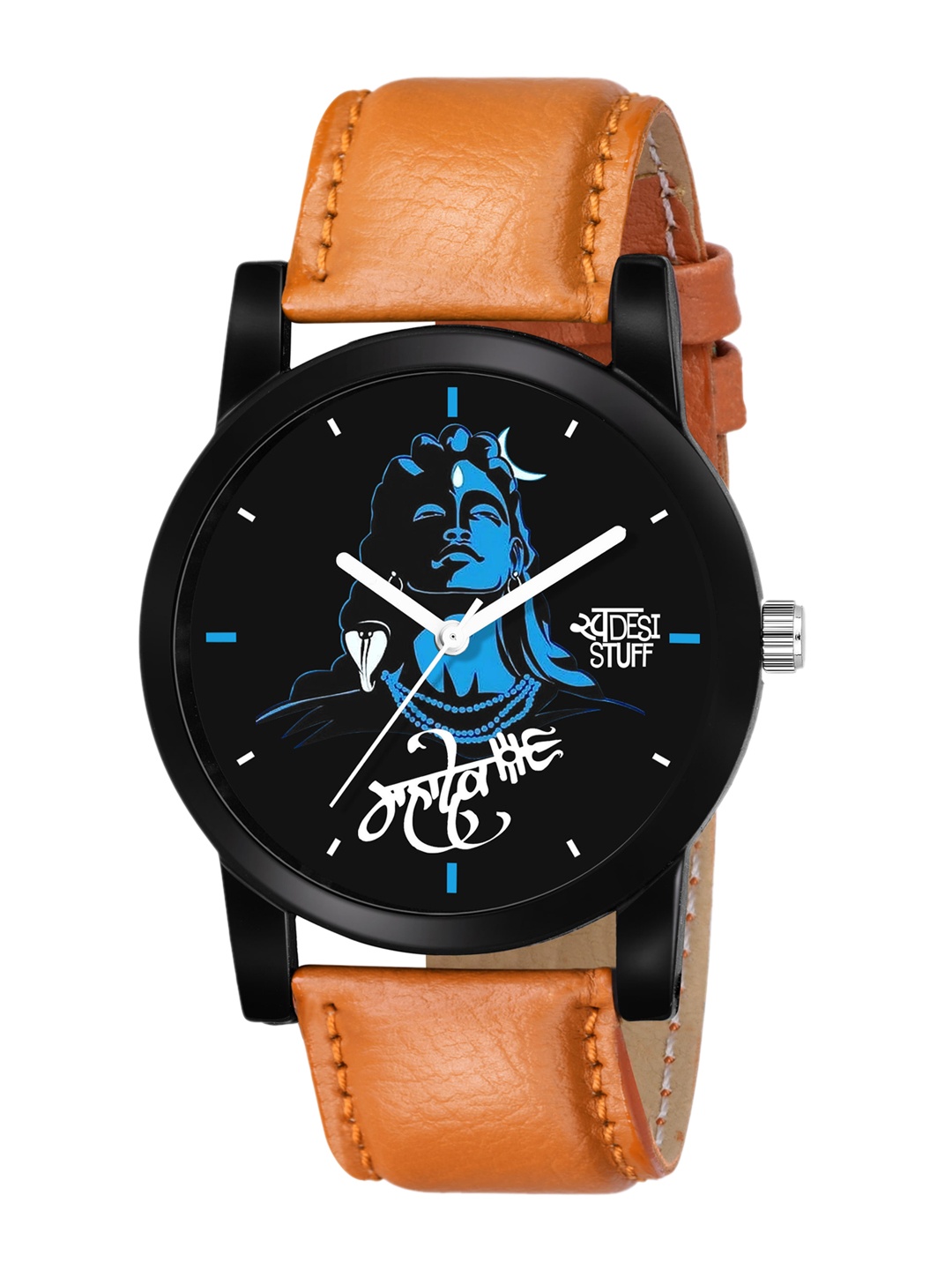 SWADESI STUFF Boys Black Analogue Watch brown belt mahade