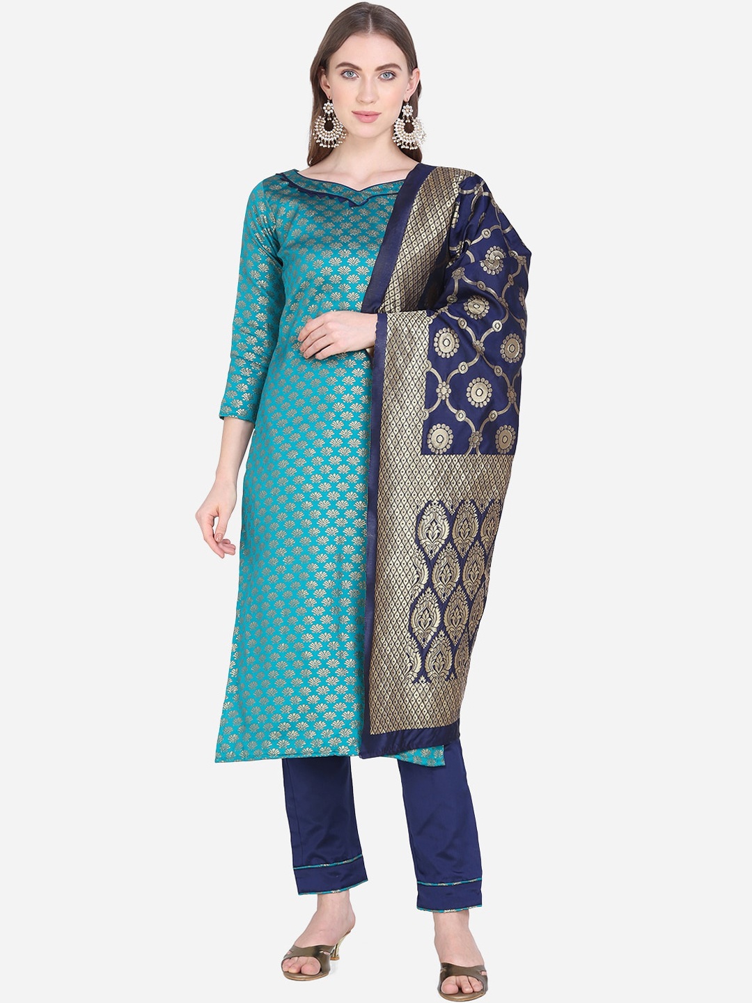 

SHAVYA Blue Silk Blend Unstitched Dress Material