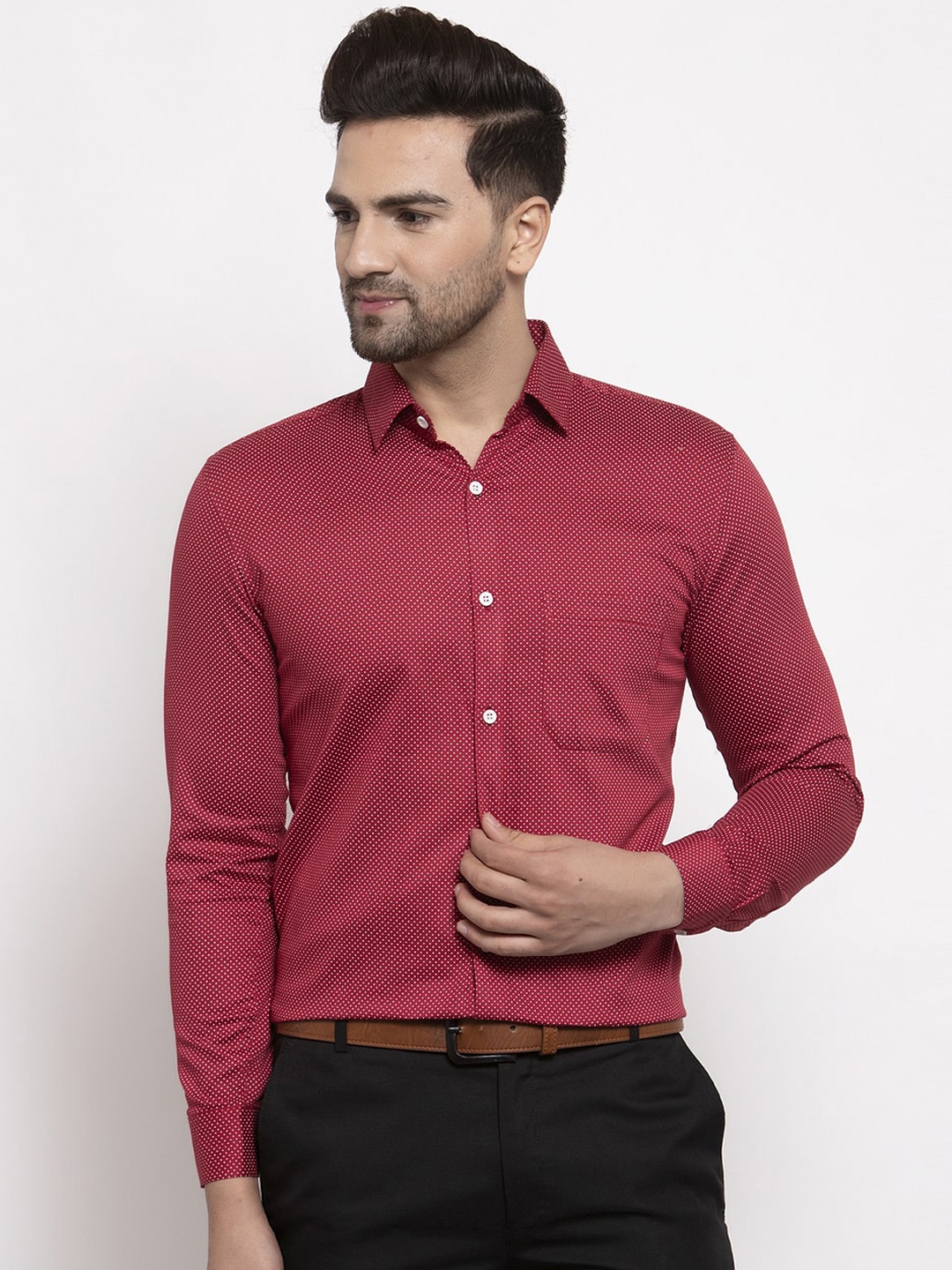 

JAINISH Men Maroon Smart Regular Fit Printed Formal Shirt