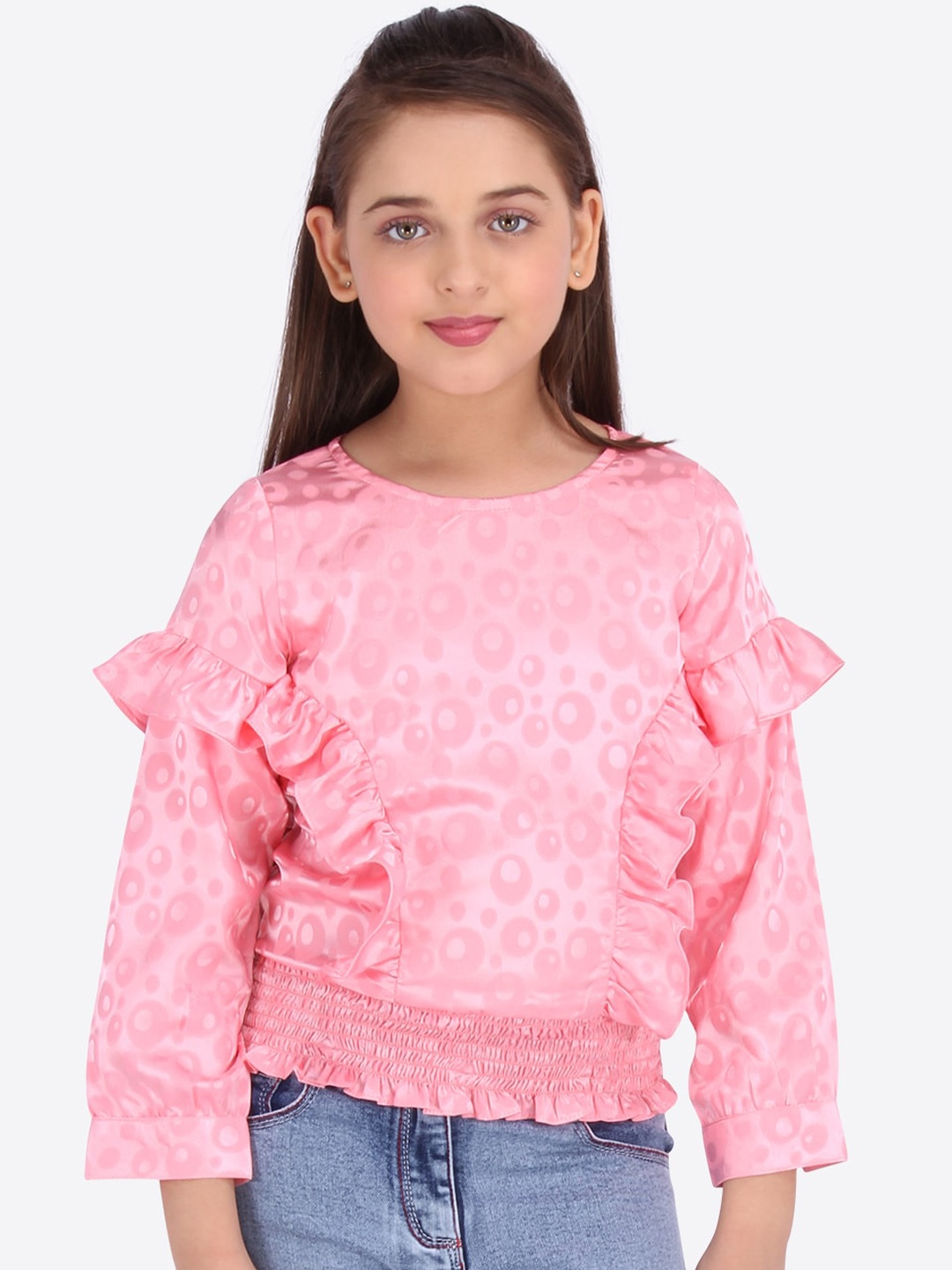 

CUTECUMBER Girls Pink Self Design Top