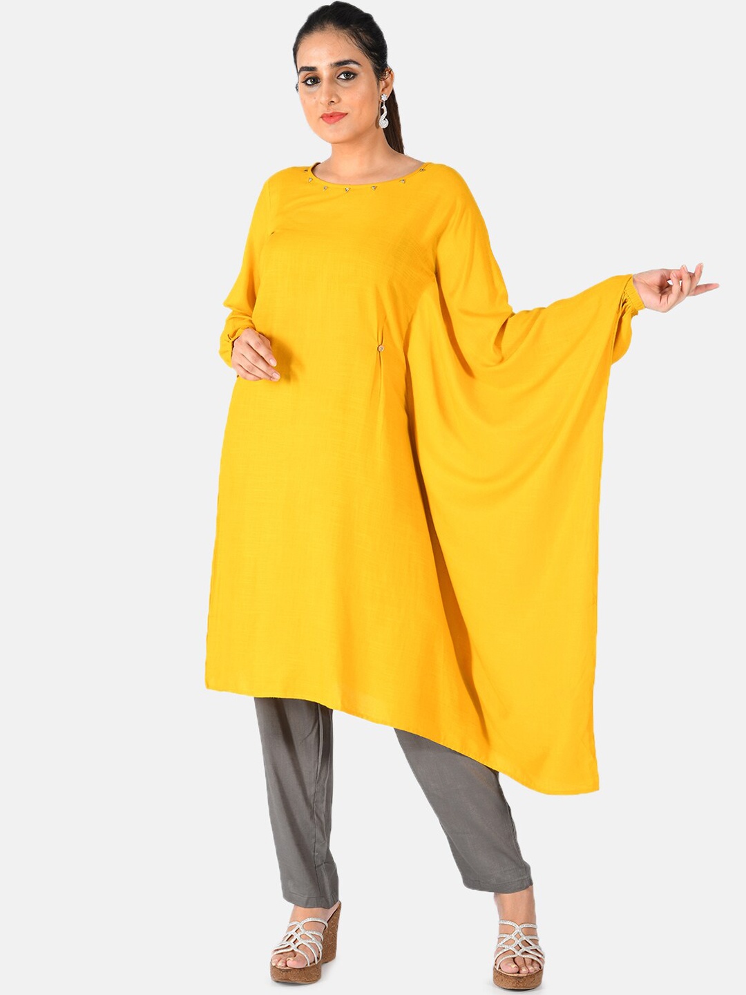

Neerus Women Yellow Solid A-Line Kurta