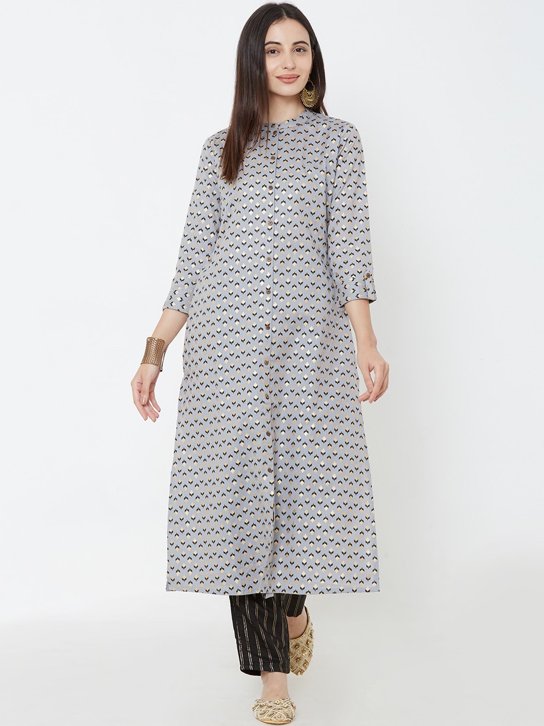 

FASHOR Women Grey Printed A-Line Kurta
