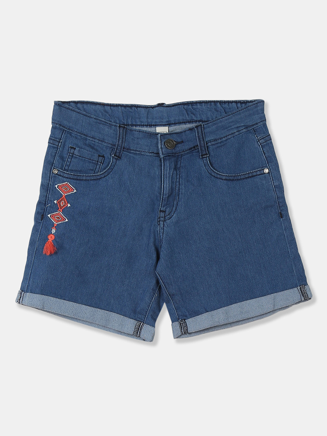 

Cherokee Girls Blue Solid Regular Fit Denim Shorts