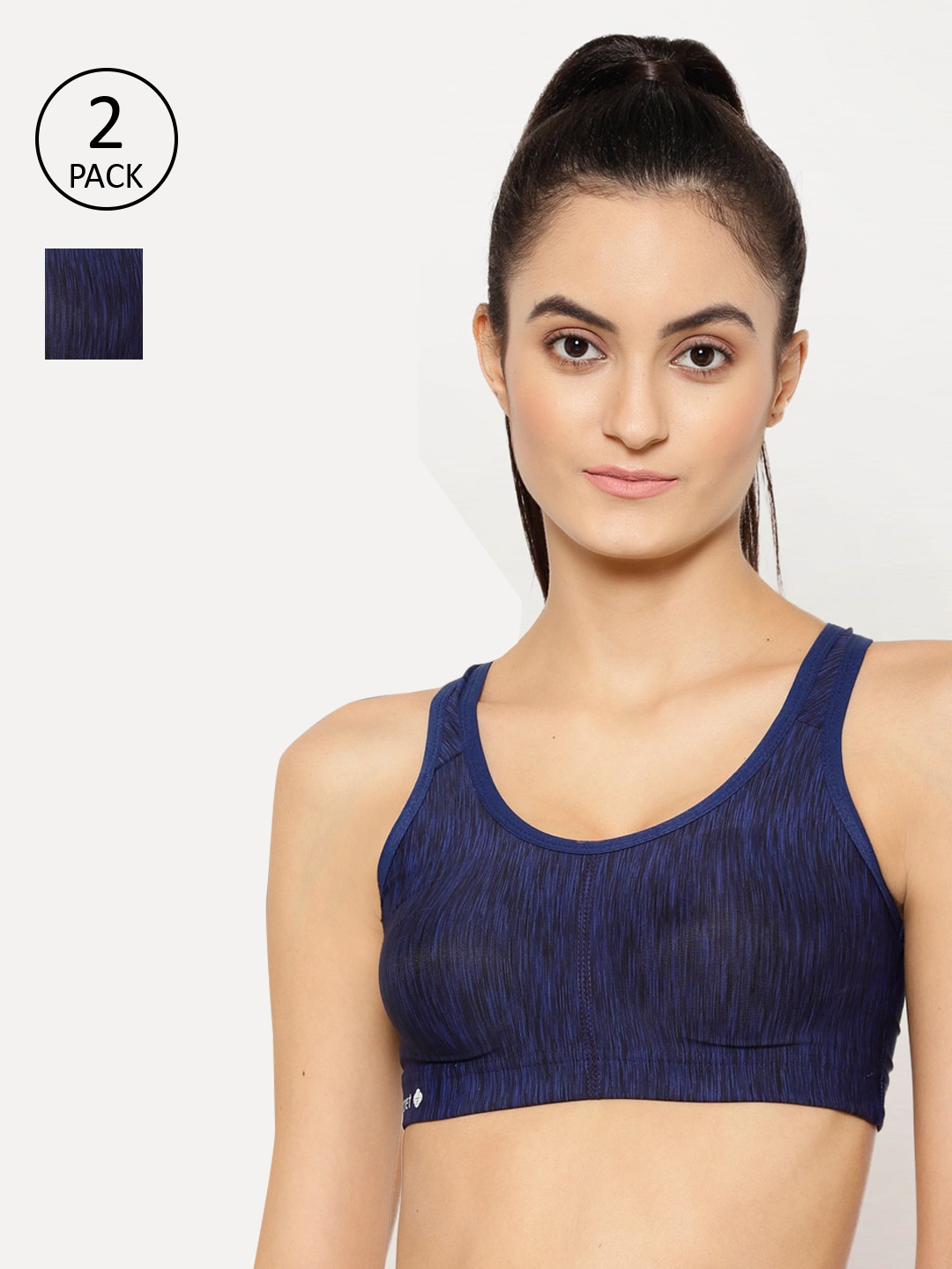Floret Pack of 2 Navy Blue & Black Printed Non-Wired Lightly Padded Workout Bras