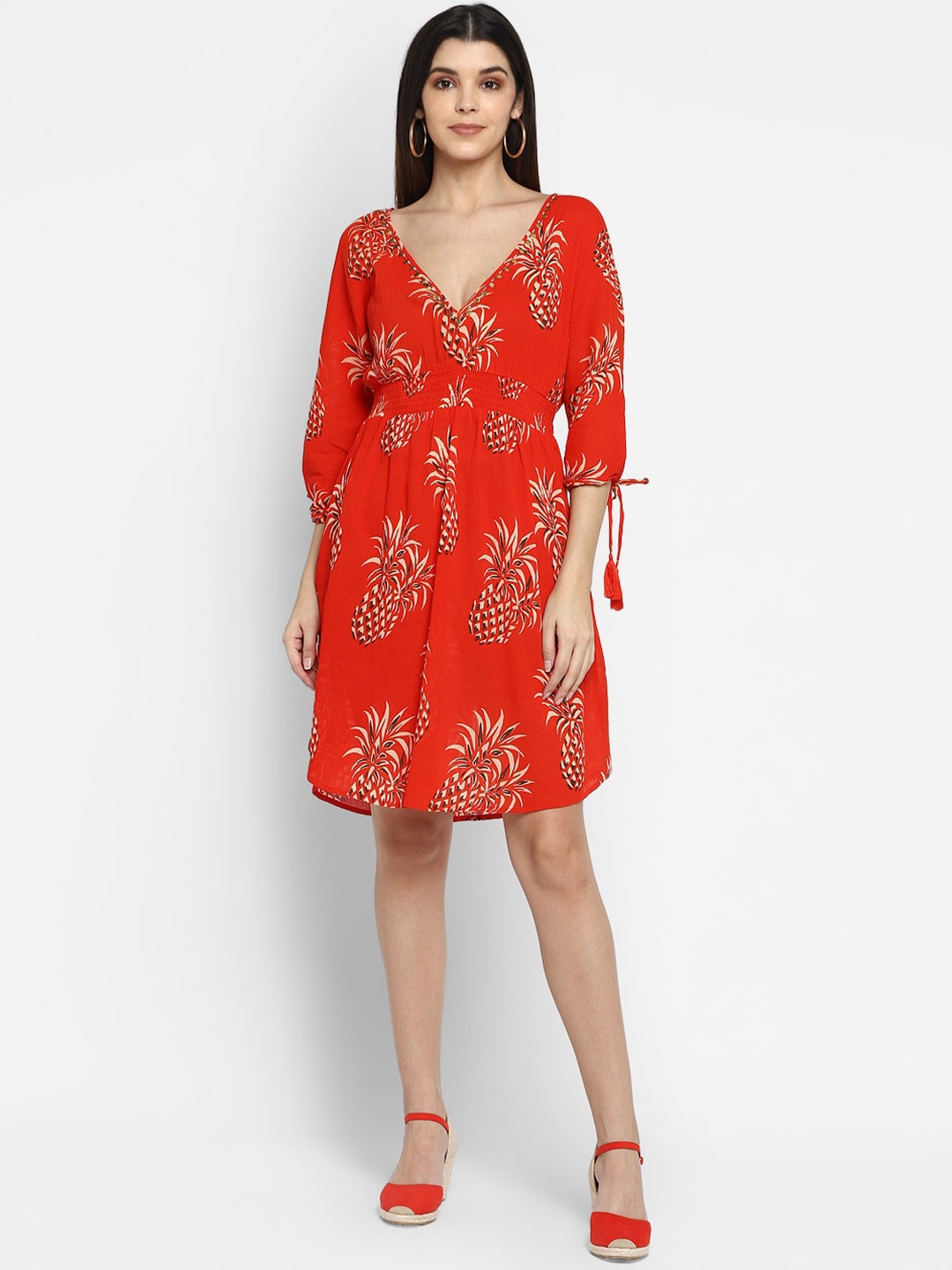

Aditi Wasan Women Red Printed Fit and Flare Dress
