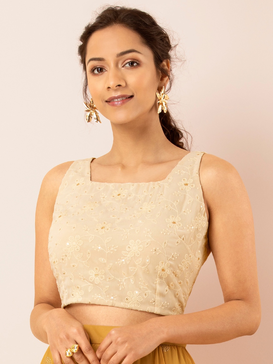 

INDYA Women Beige Embellished Crop Top