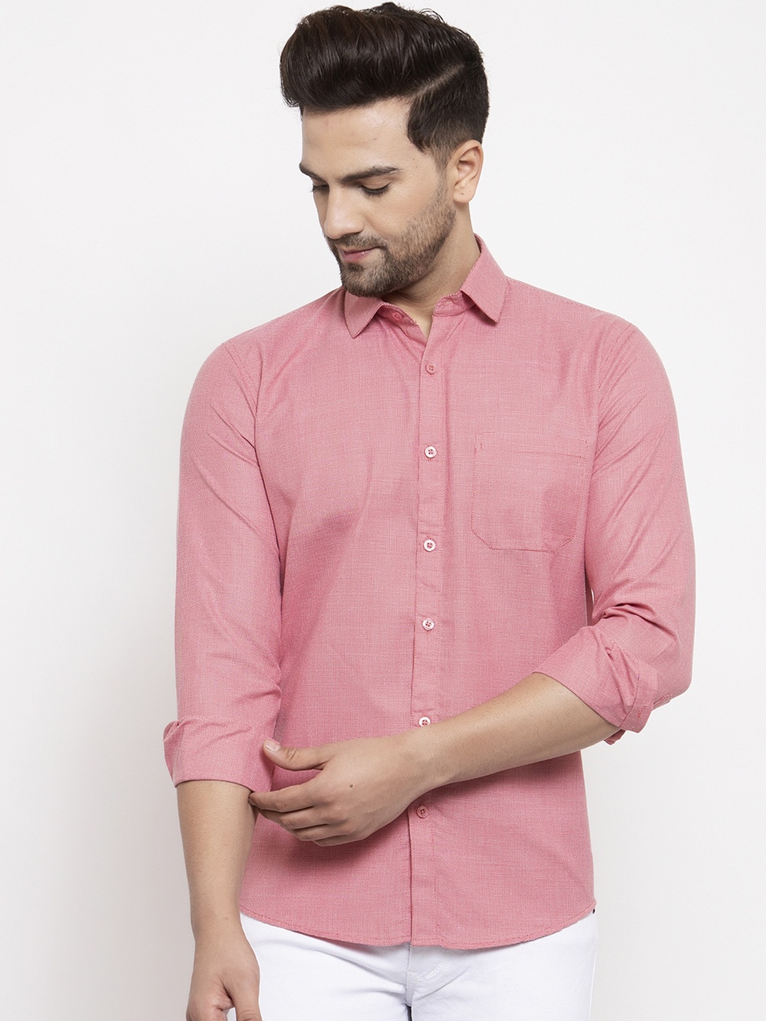 

JAINISH Men Coral Red Smart Regular Fit Solid Casual Shirt
