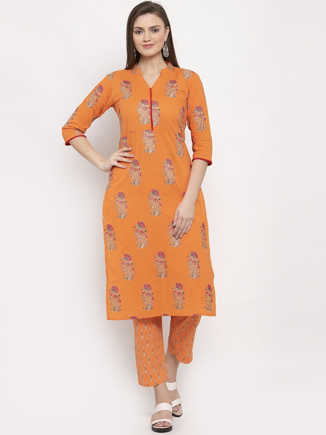 

Indibelle Women Orange Printed Straight Kurta