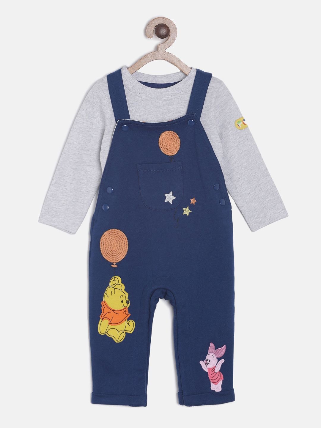 

MINI KLUB Unisex Kids Navy Blue & Grey Solid T-shirt with Dungarees